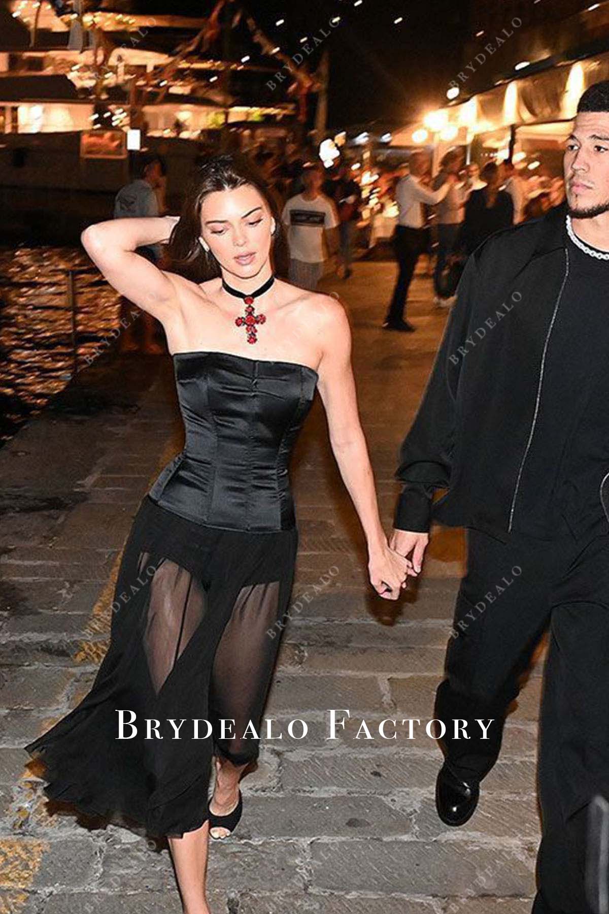 Kendall Jenner black strapless dress 2022 family dinner