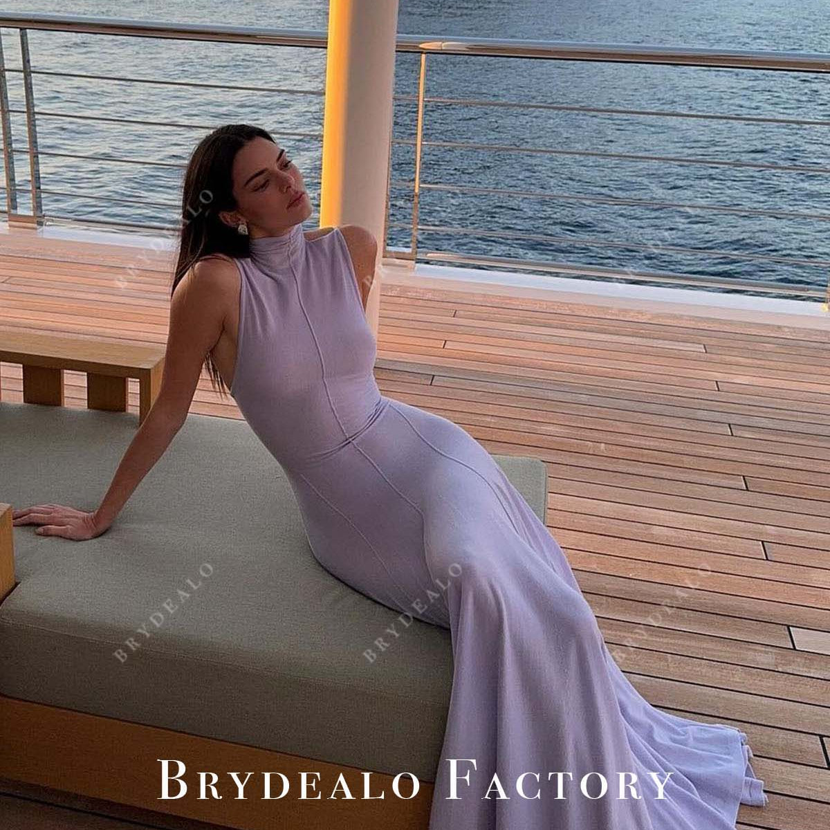 Kendall Jenner Lilac High Neckline 2024 Yacht Dress
