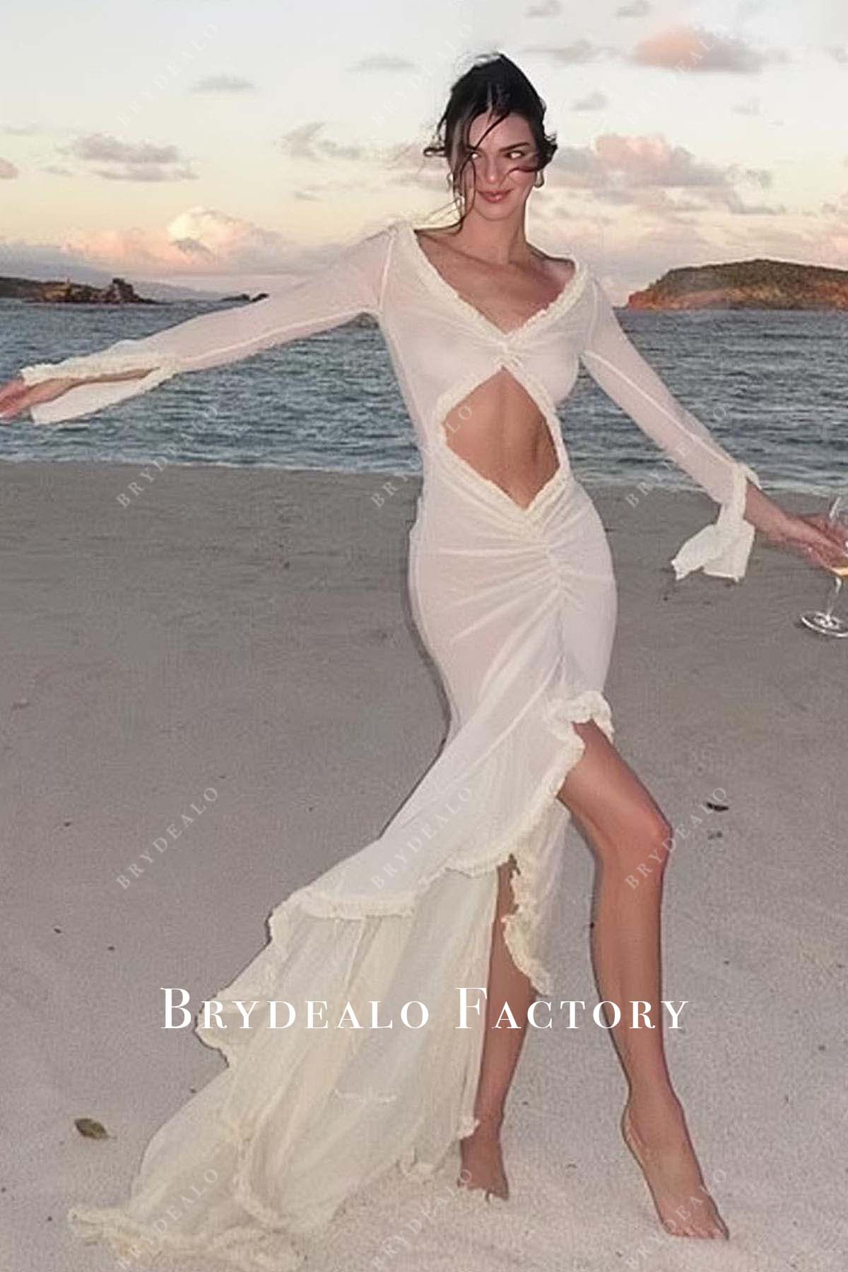 Kendall Jenner ivory sheer cutout 2024 vacation trip dress