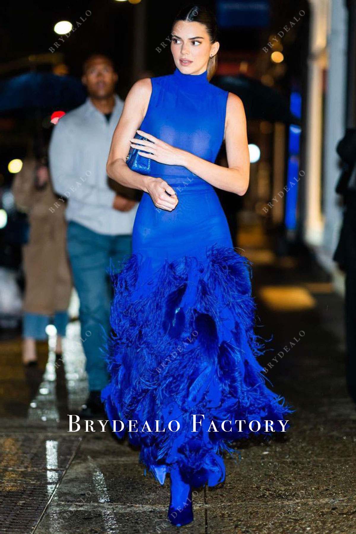 Kendall Jenner royal blue feather 2023 The Per Met Gala dress