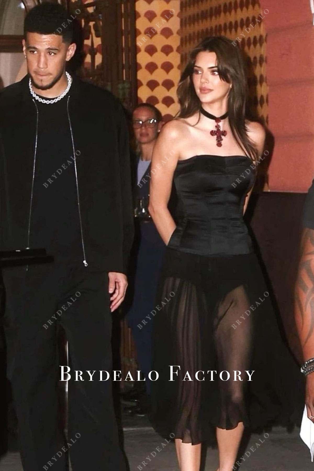 Kendall Jenner sheer tea length dress 2022 family dinner