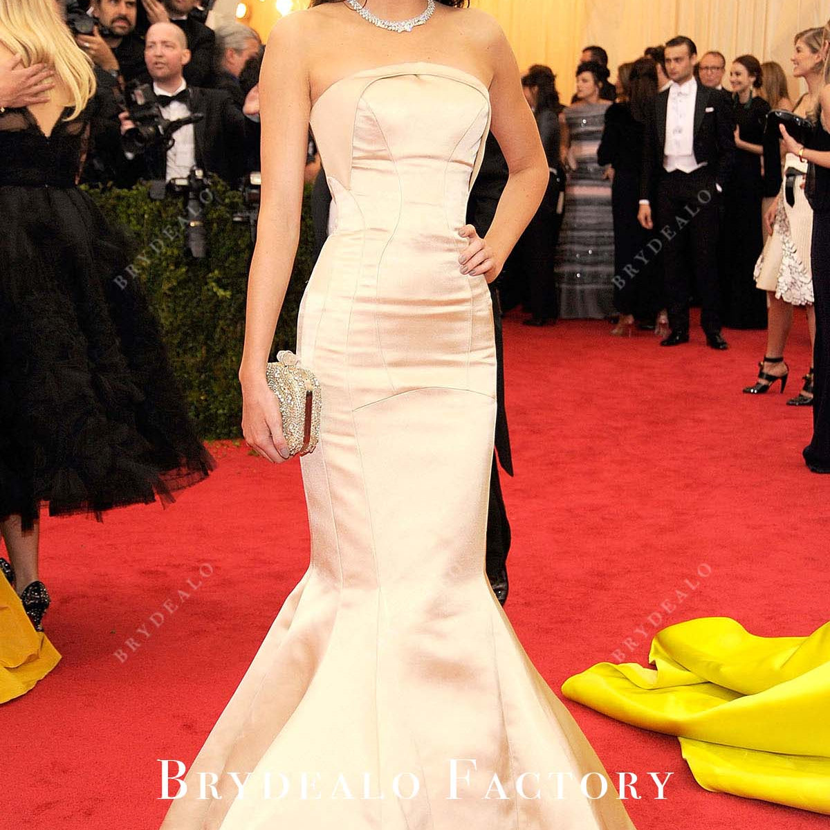 kendall metal dress Kendall Jenner Champagne Strapless 2014 Met Ball Dress