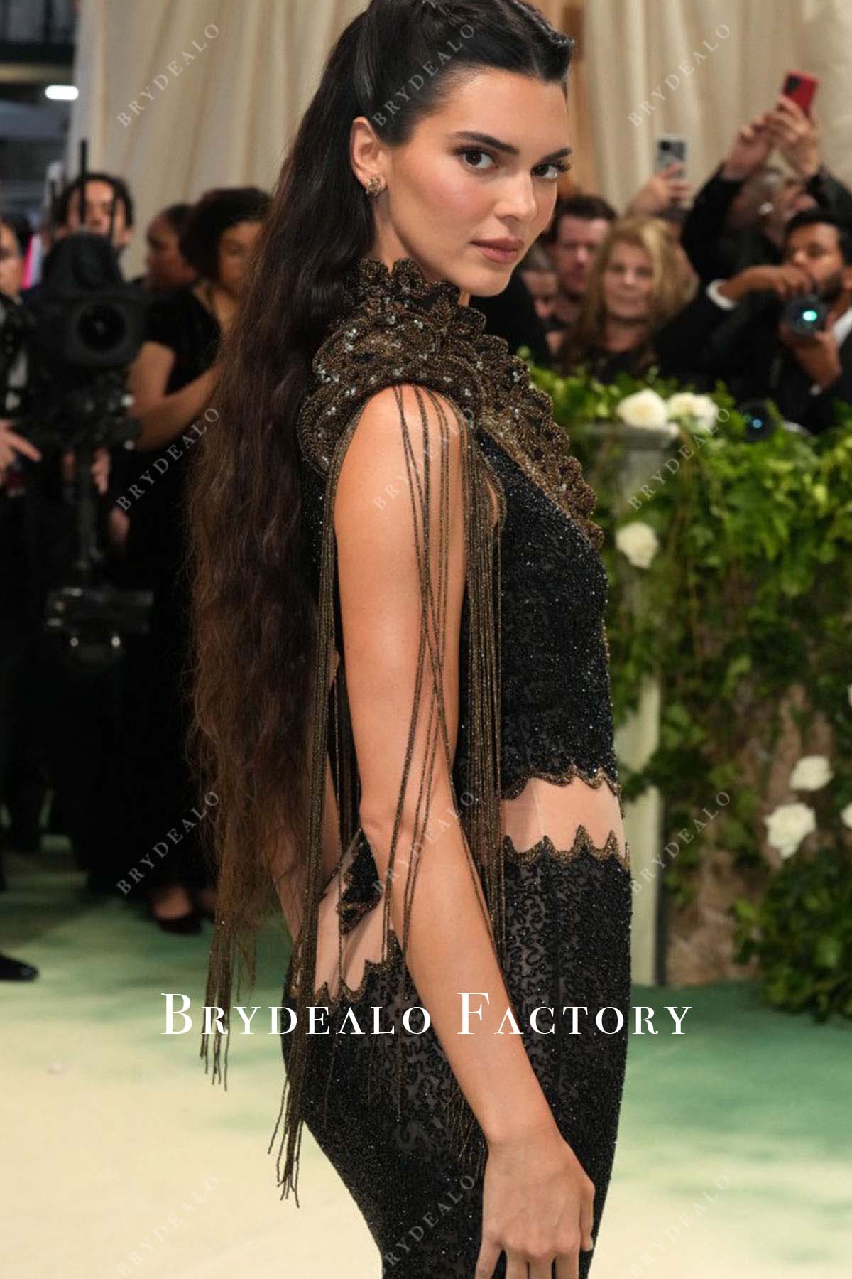 Kendall Jenner tassels dress 2024 Met Gala red carpet