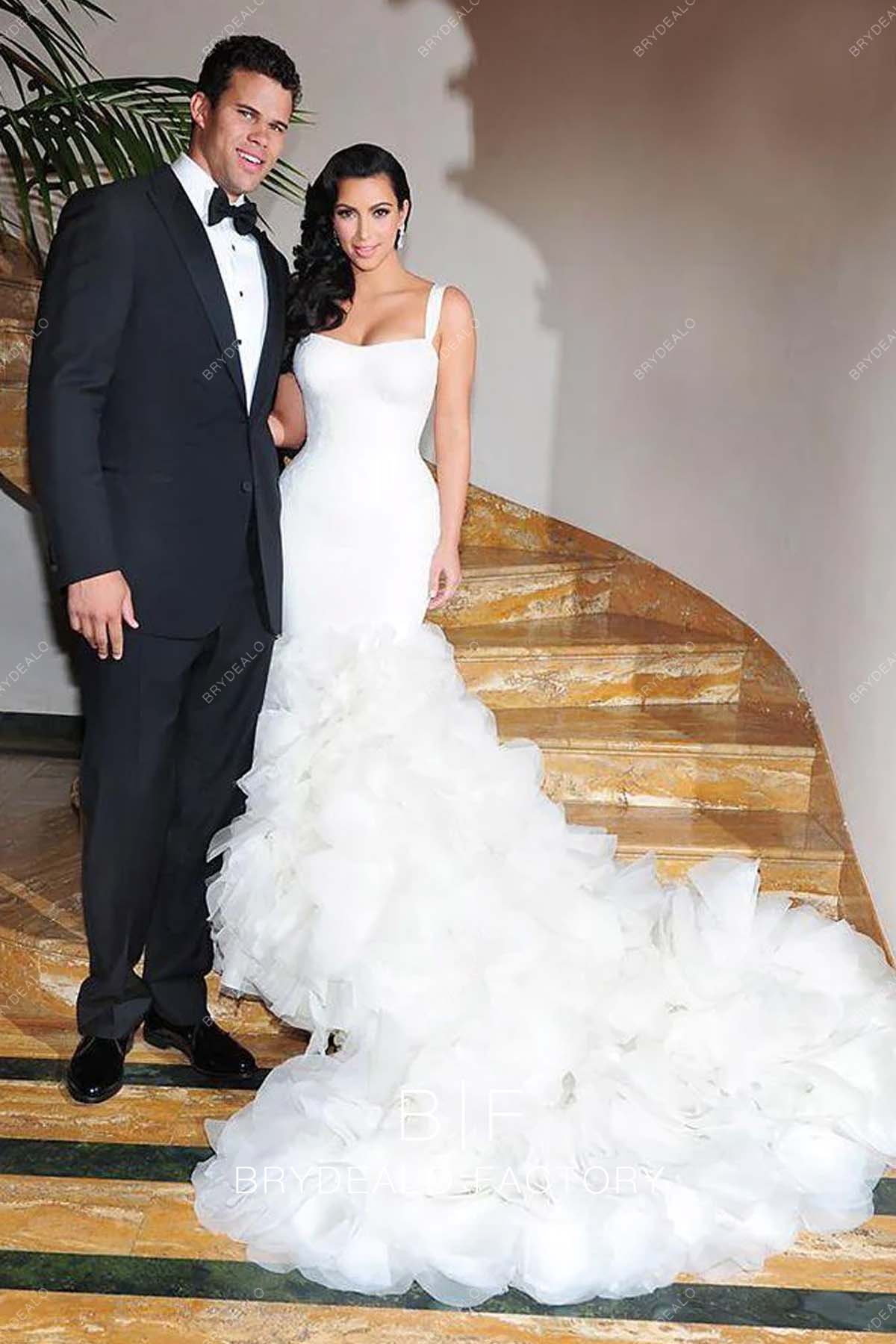 Kim Kardashian Custom Lace Tulle Ruffled Mermaid Wedding Dress In 2011 kim-kardashian-custom-lace-tulle-ruffled-mermaid-wedding-dress-in-2011