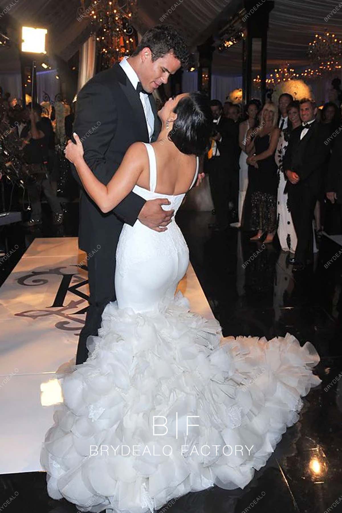 Kim Kardashian Open Back Ruffled Chapel Train Wedding Dress