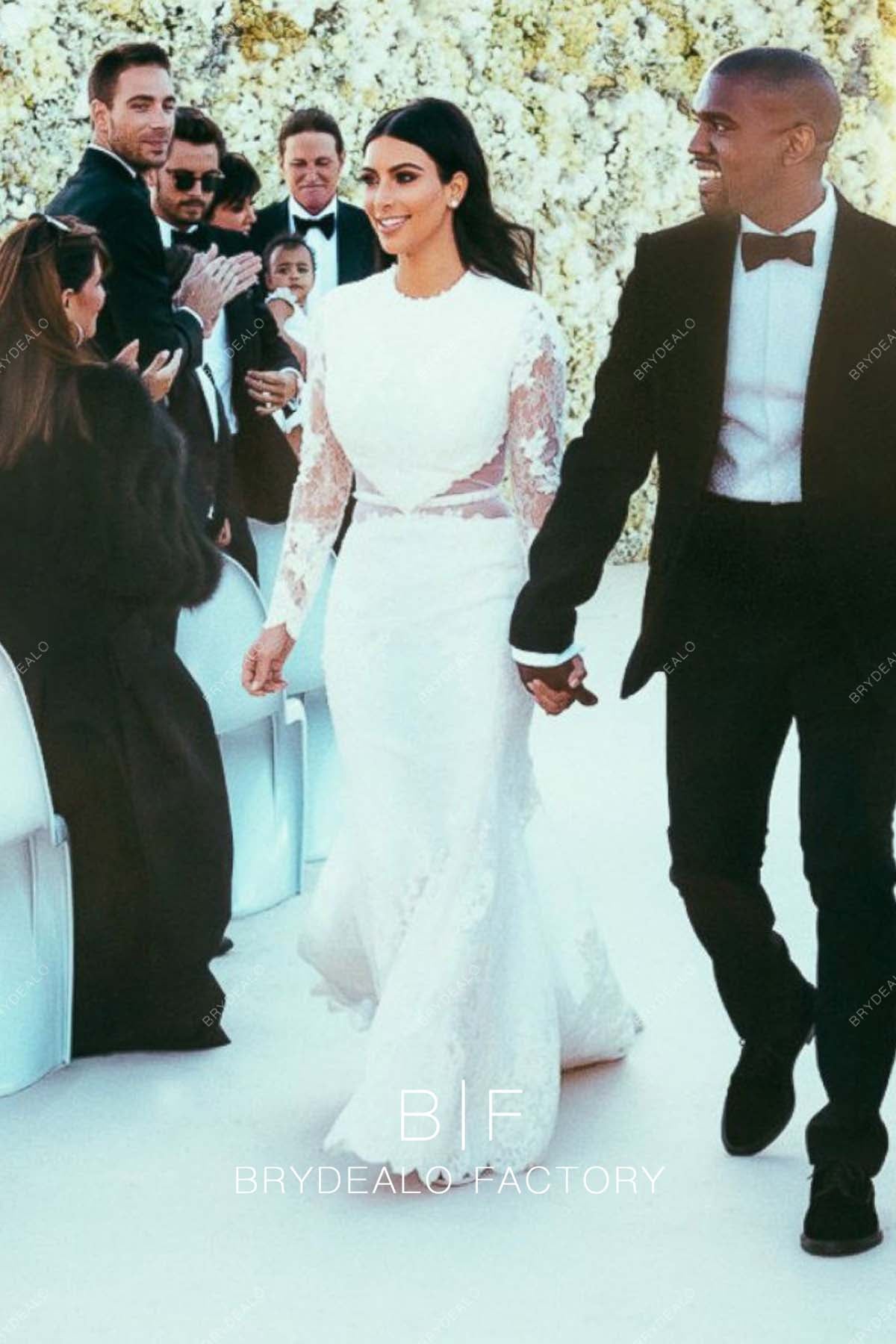 Kim Kardashian Crew Neck Lace Mermaid Wedding Dress