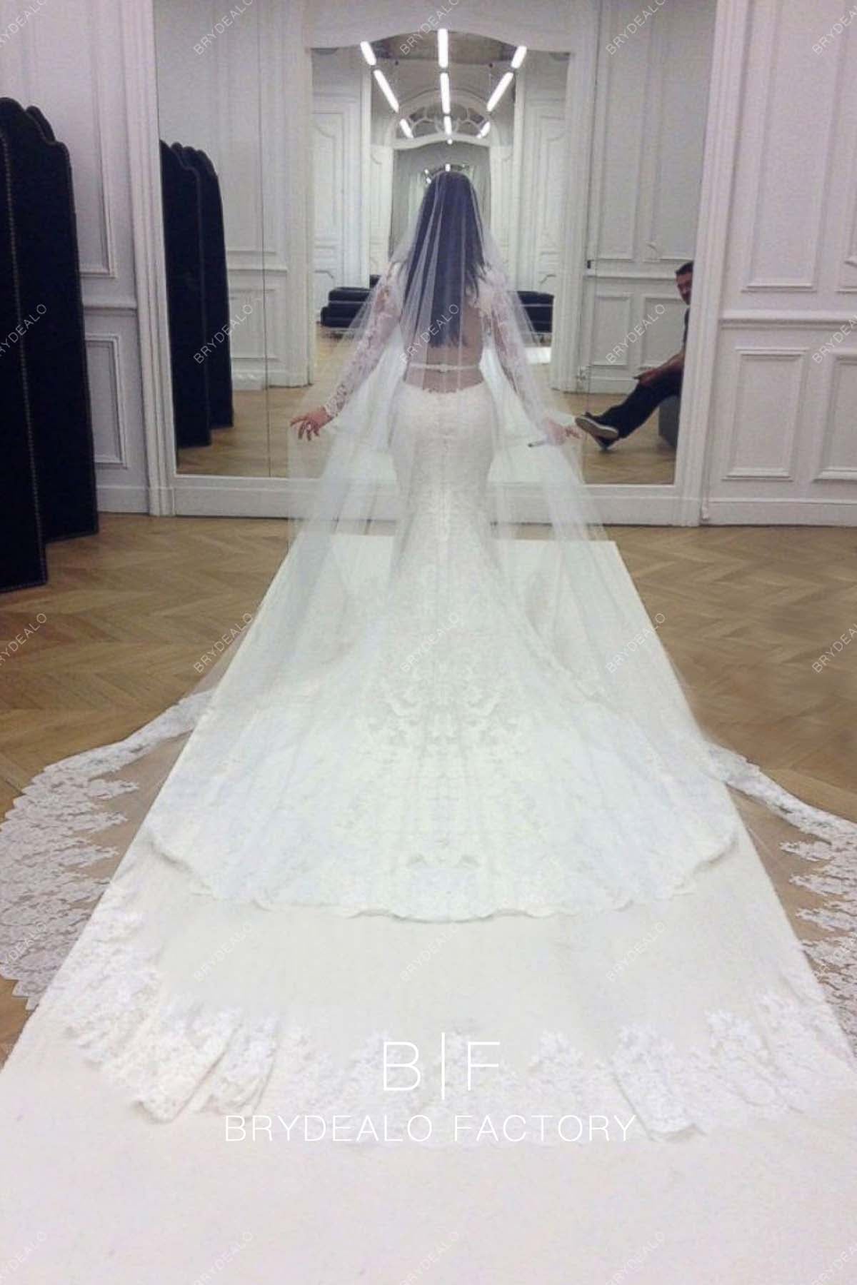 Kim Kardashian Open Back Long Train Wedding Dress