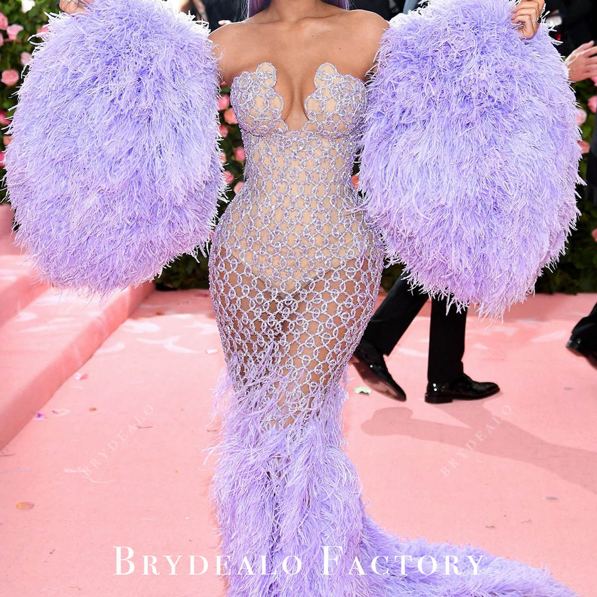 Kylie Jenner Lilac Feather Mermaid Celebrity Dress 2019 Met Gala