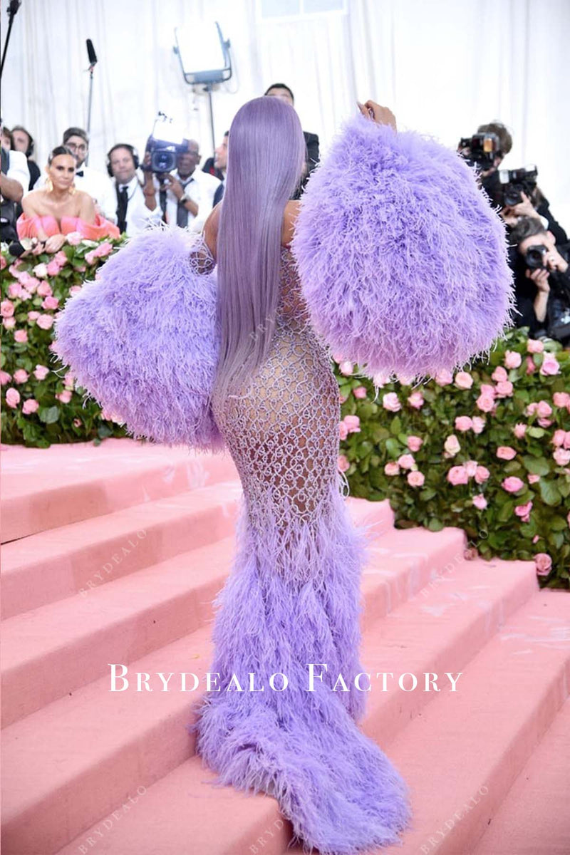 Kylie Jenner Lilac Feather Mermaid Celebrity Dress 2019 Met Gala