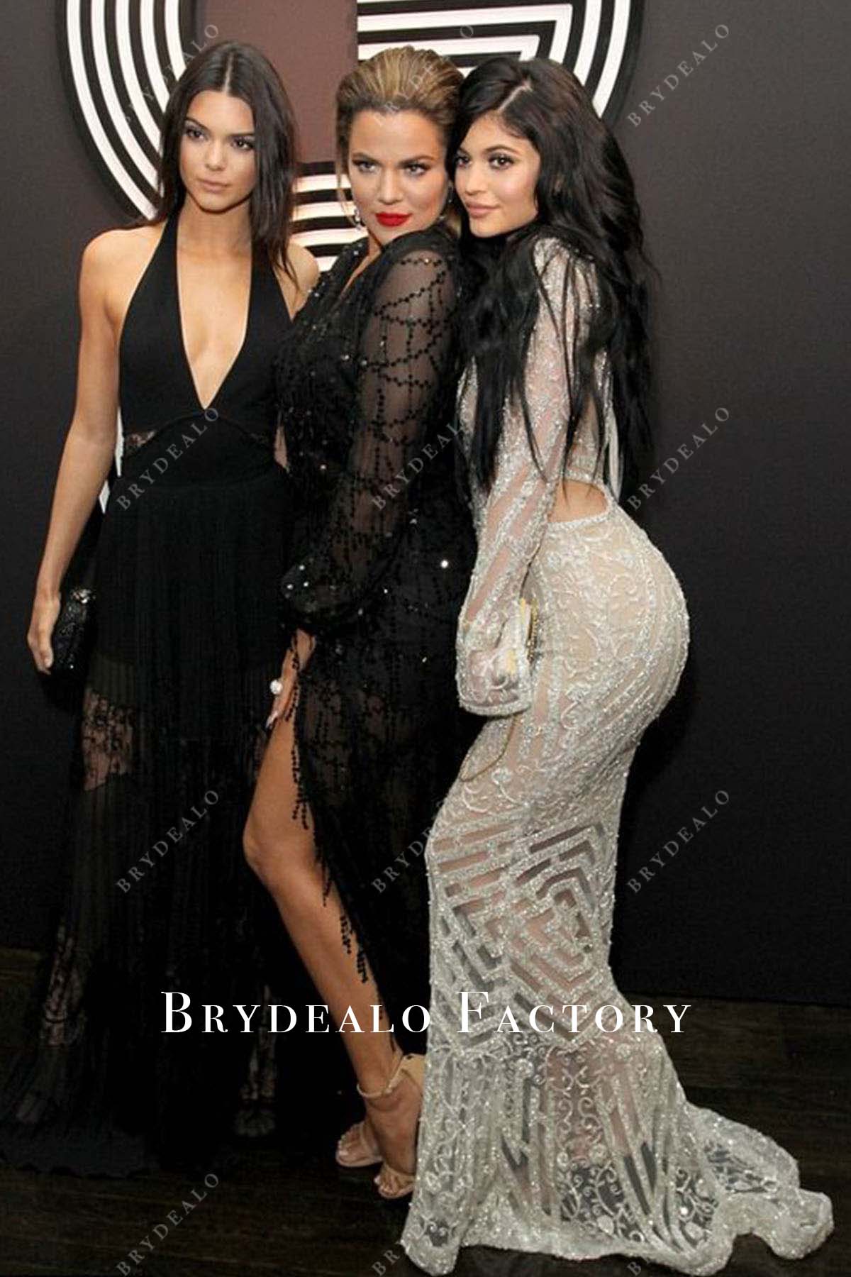 Kylie Jenner sequined long sleeves 2015 Grammys After Party  dress 