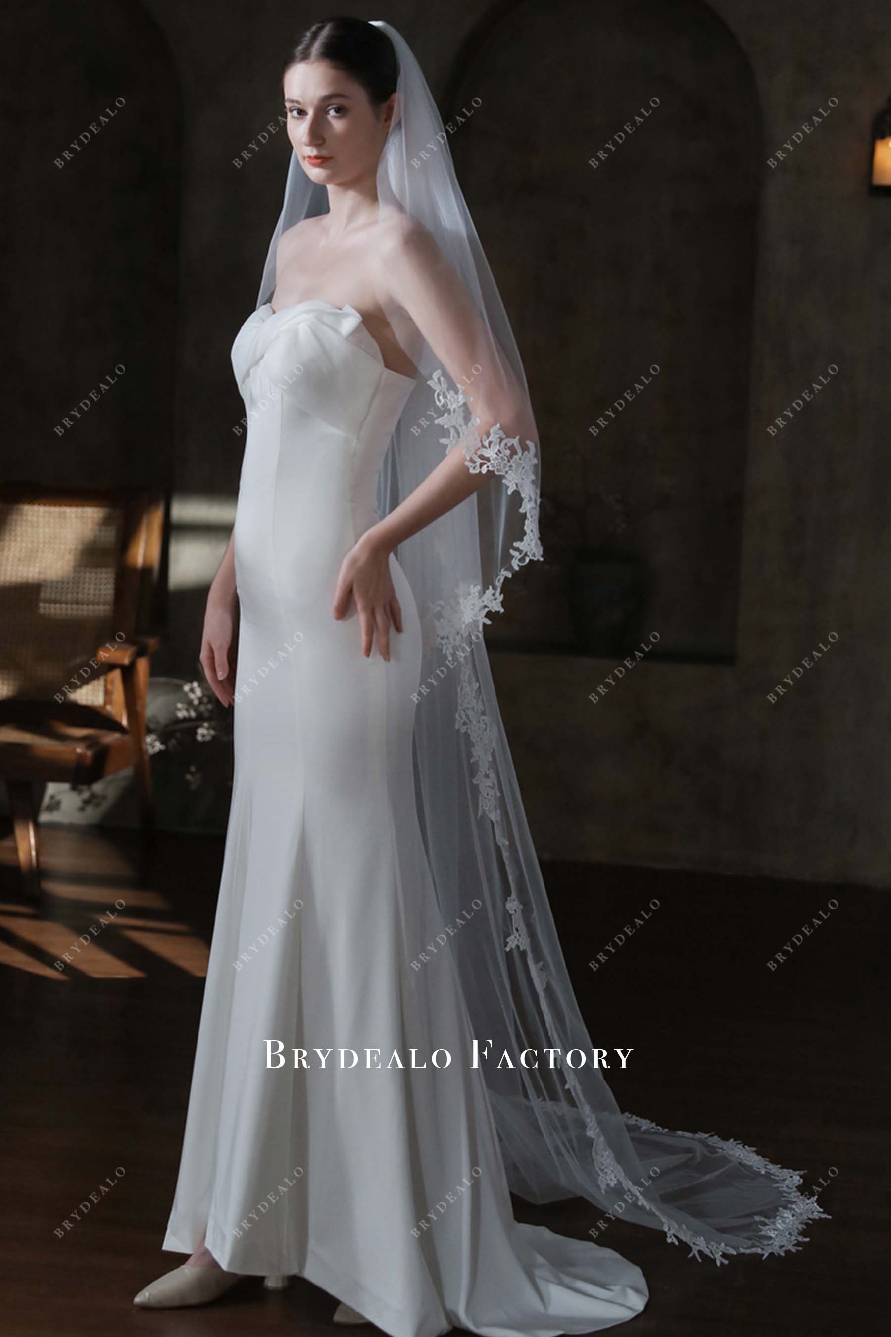 lace motifs tulle long bridal veil