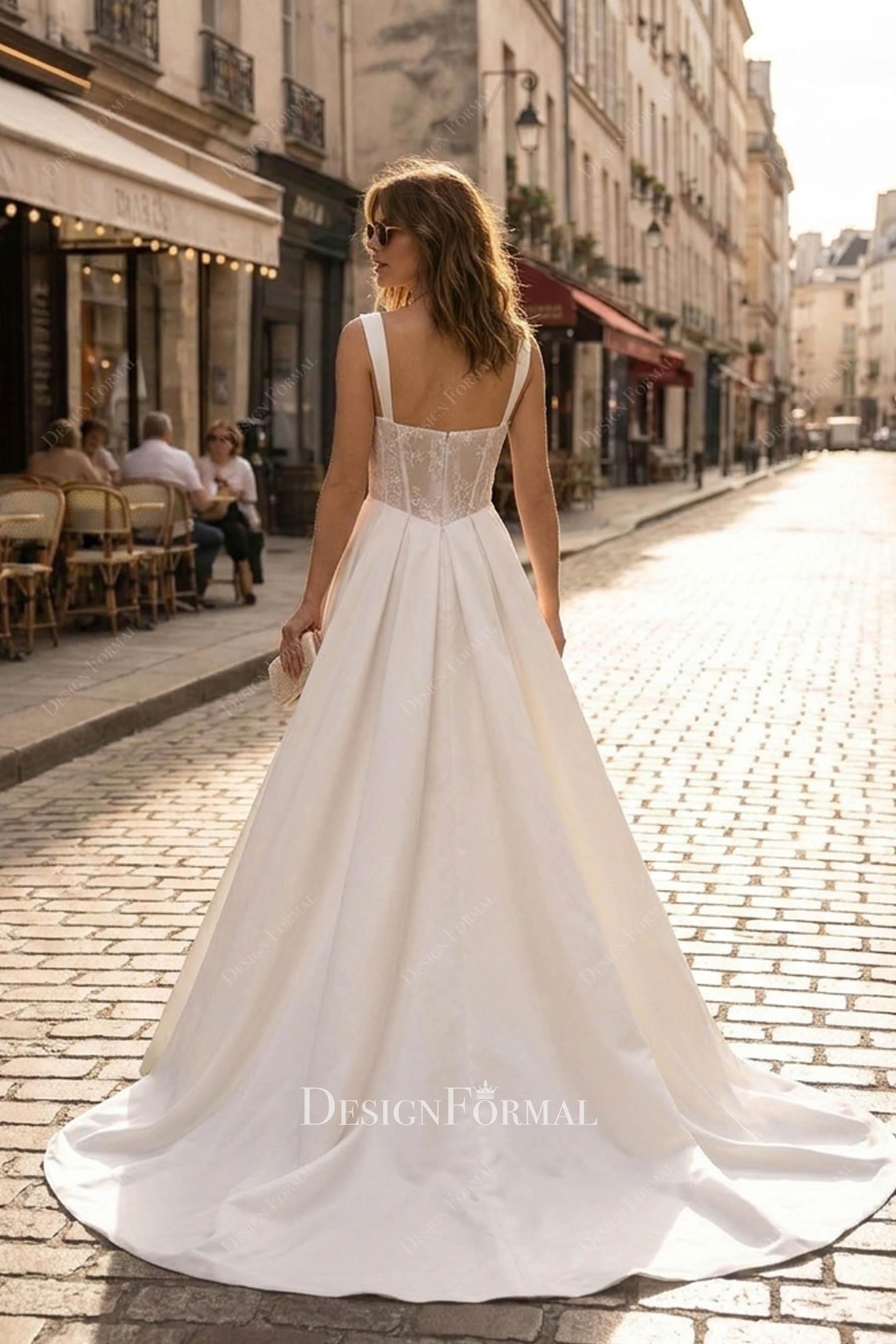 lace satin a line bridal dress