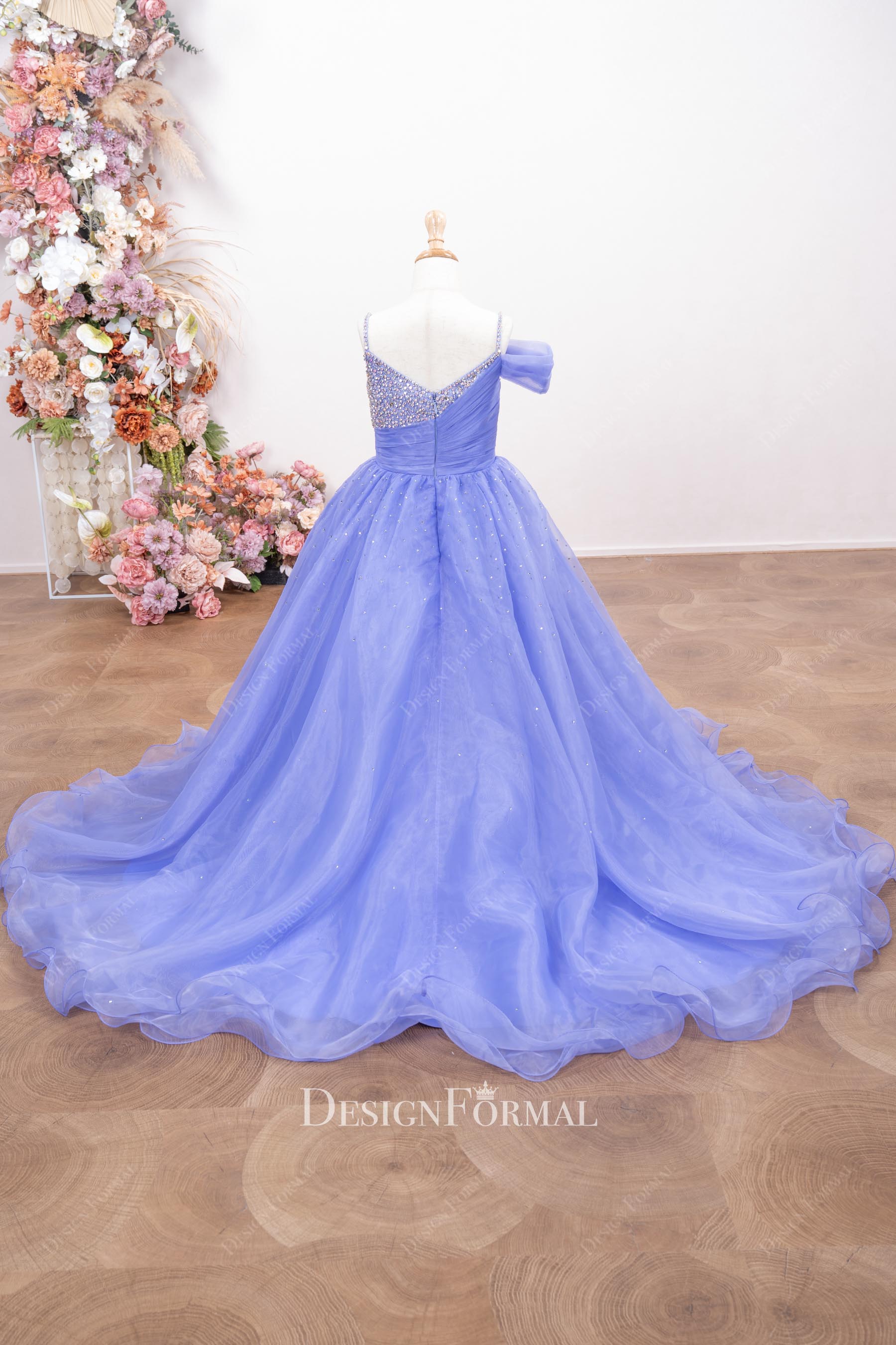lavender organza chapel train pageant dress