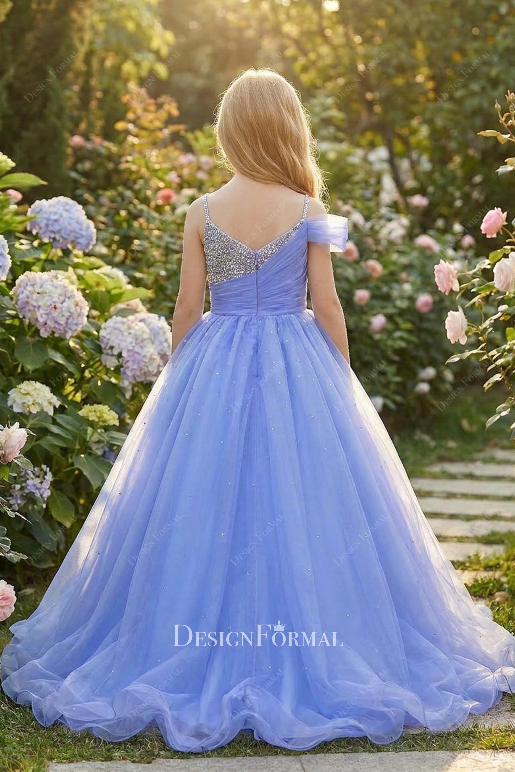 lavender organza court train pageant dress