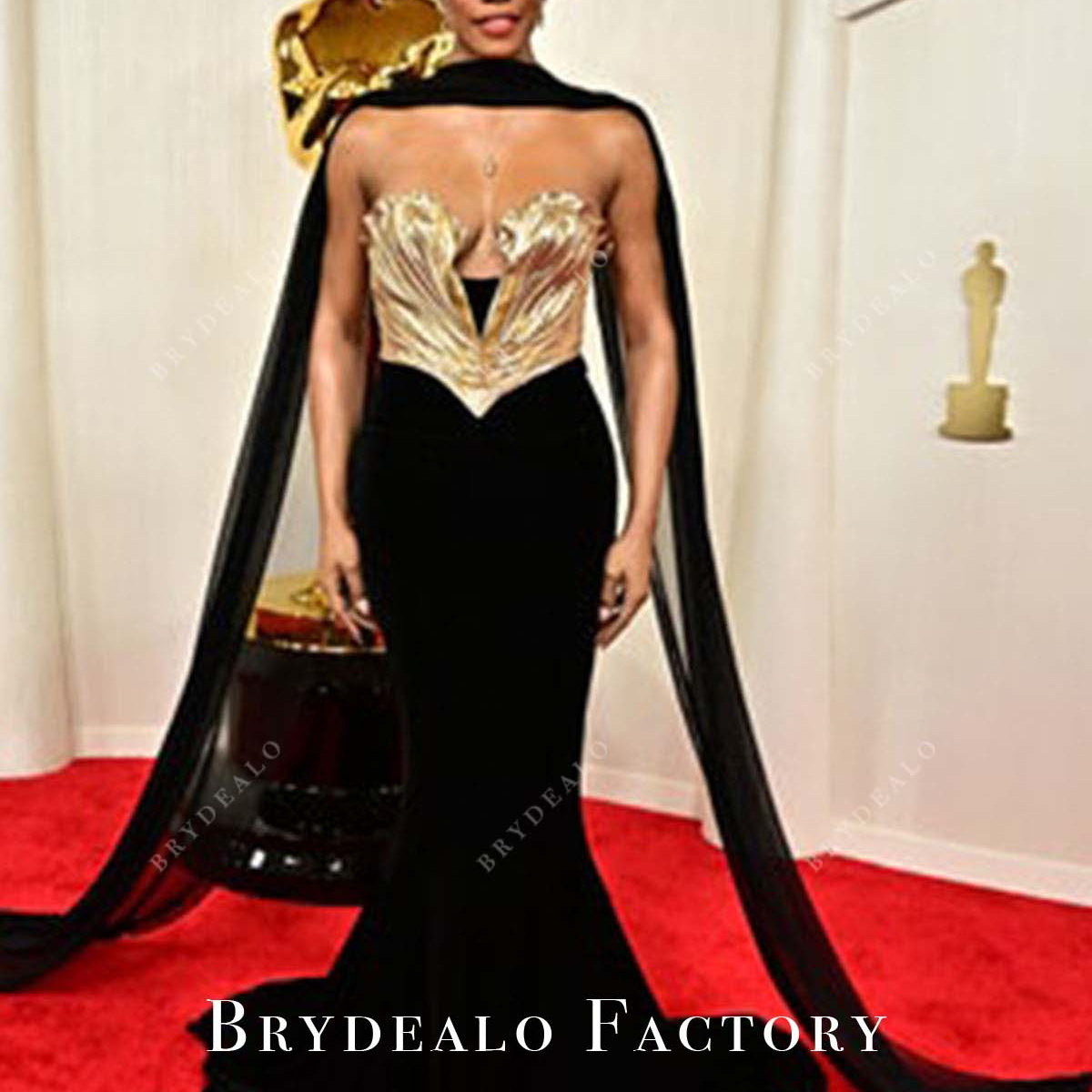Laverne Cox 2024 Oscars Black Mermaid Scarf Celebs Dress