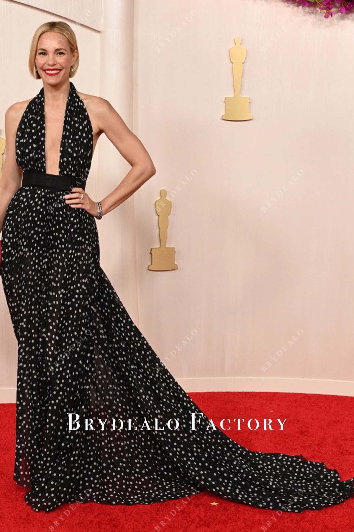 2024 Oscars Red Carpet Leslie Bibb plunging neck dress