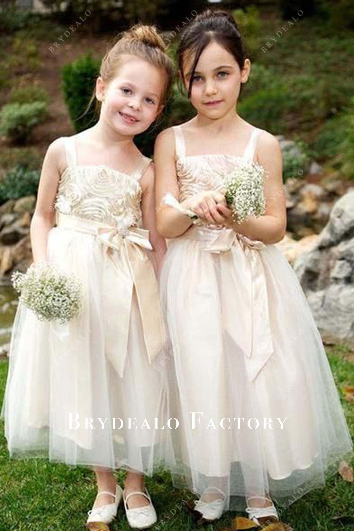 Light Champagne ankle legnth flower girl dress