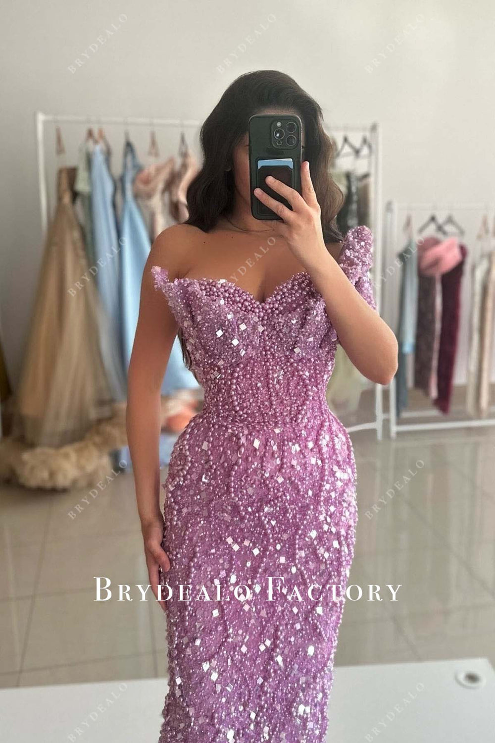 Lilac Strapless Prom Dress with Sequins and Beads main image 1