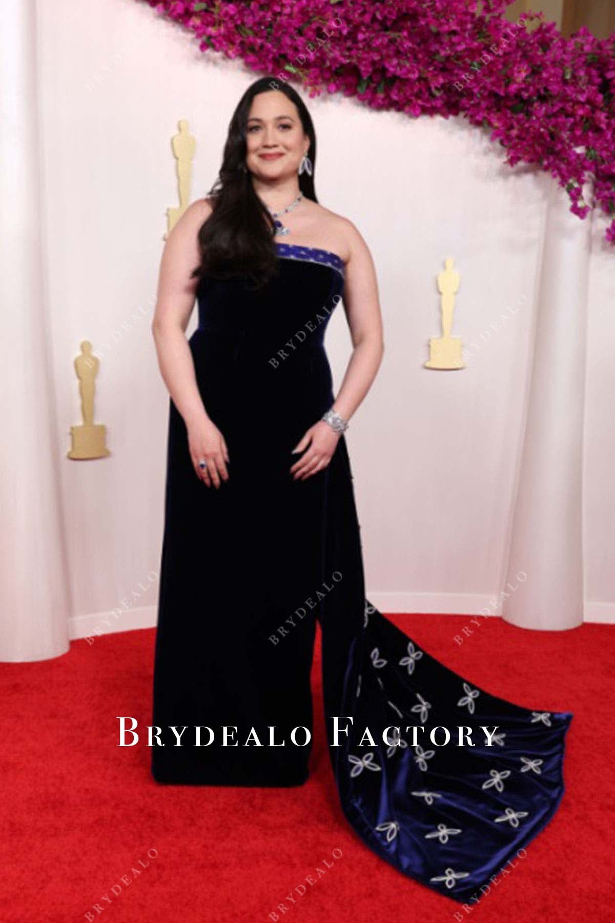 Lily Gladstone 2024 Oscars Blue Strapless Plus Size Red Carpet Dress