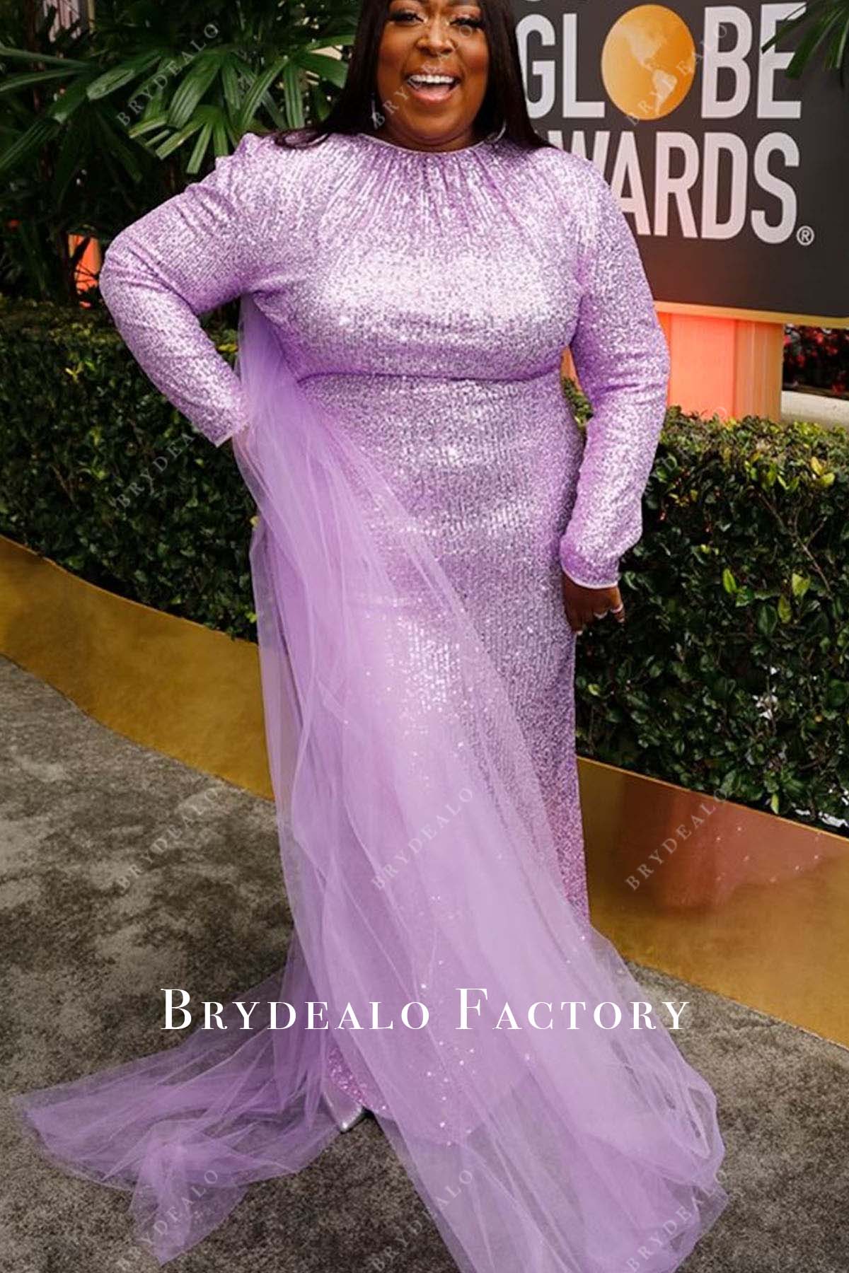 Loni Love  lilac sequin long sleeve dress 2023 Golden Globes