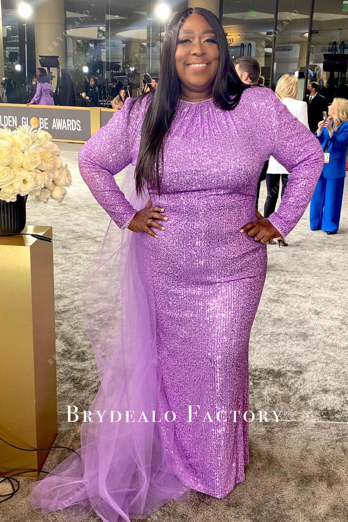 Loni Love plus size purple sequin dress 2023 Golden Globes