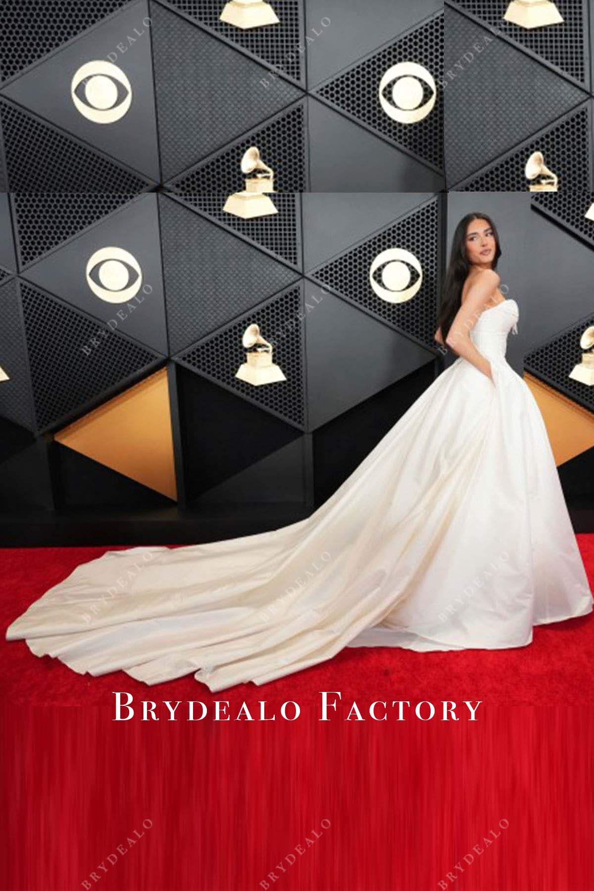 Madison Beer White ALine 2024 Grammys Red Carpet Taffeta Dress