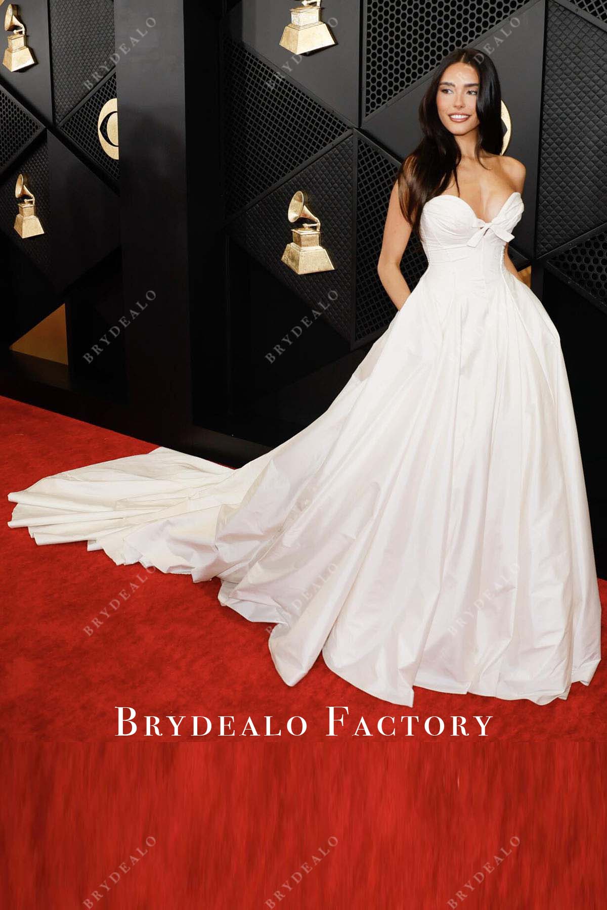 Madison Beer White ALine 2024 Grammys Red Carpet Taffeta Dress