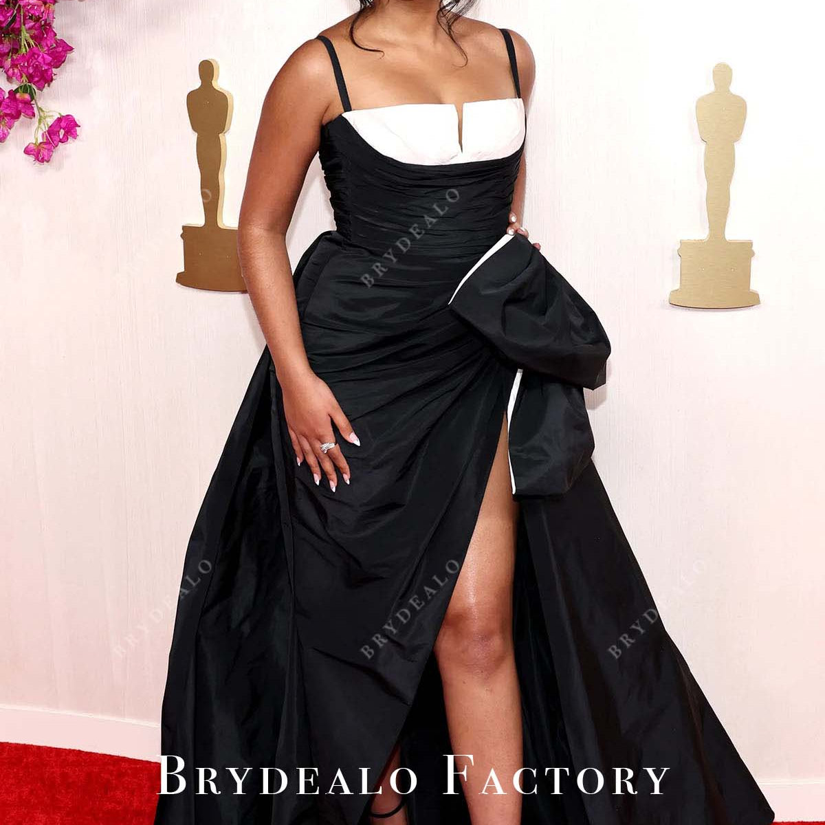 Maitreyi Ramakrishnan 2024 Oscars Spaghetti Straps Black White Dress