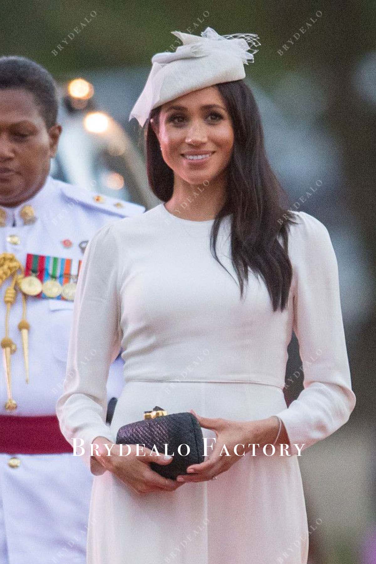 Meghan Markle jewel neck dress Suva’s Nausori Airport 2018