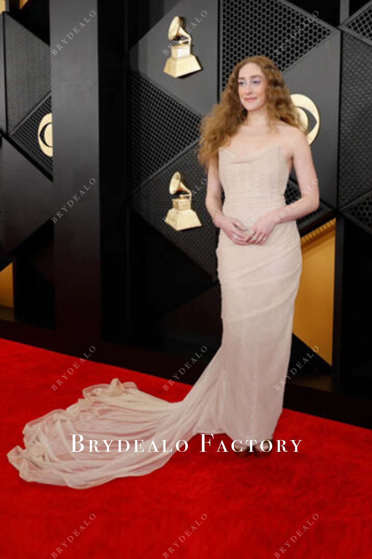 Micaela Diamond long train 2024 Grammys Red Carpet dress