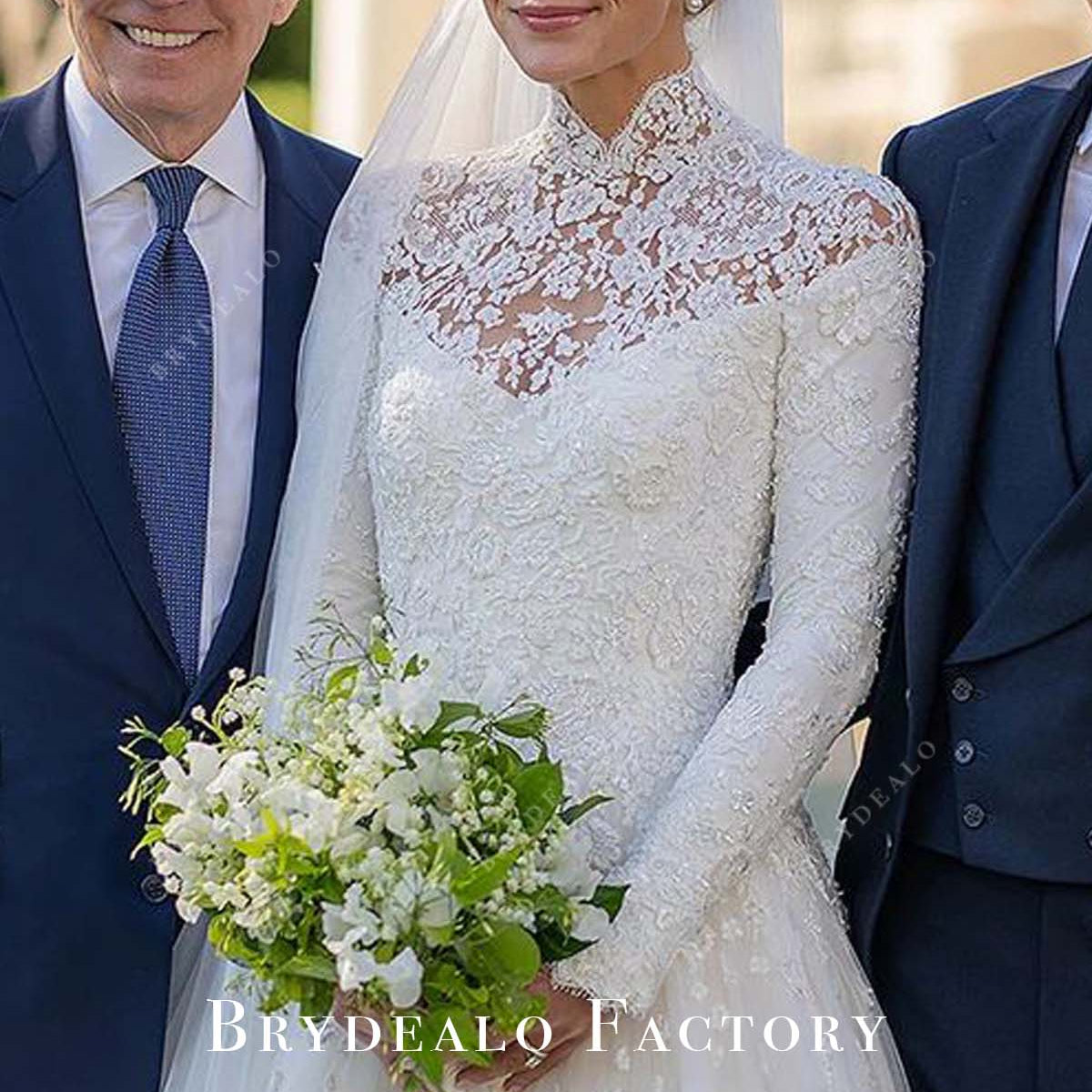 Naomi Biden Custom Lace White Long Sleeve Ball Gown Wedding Dress