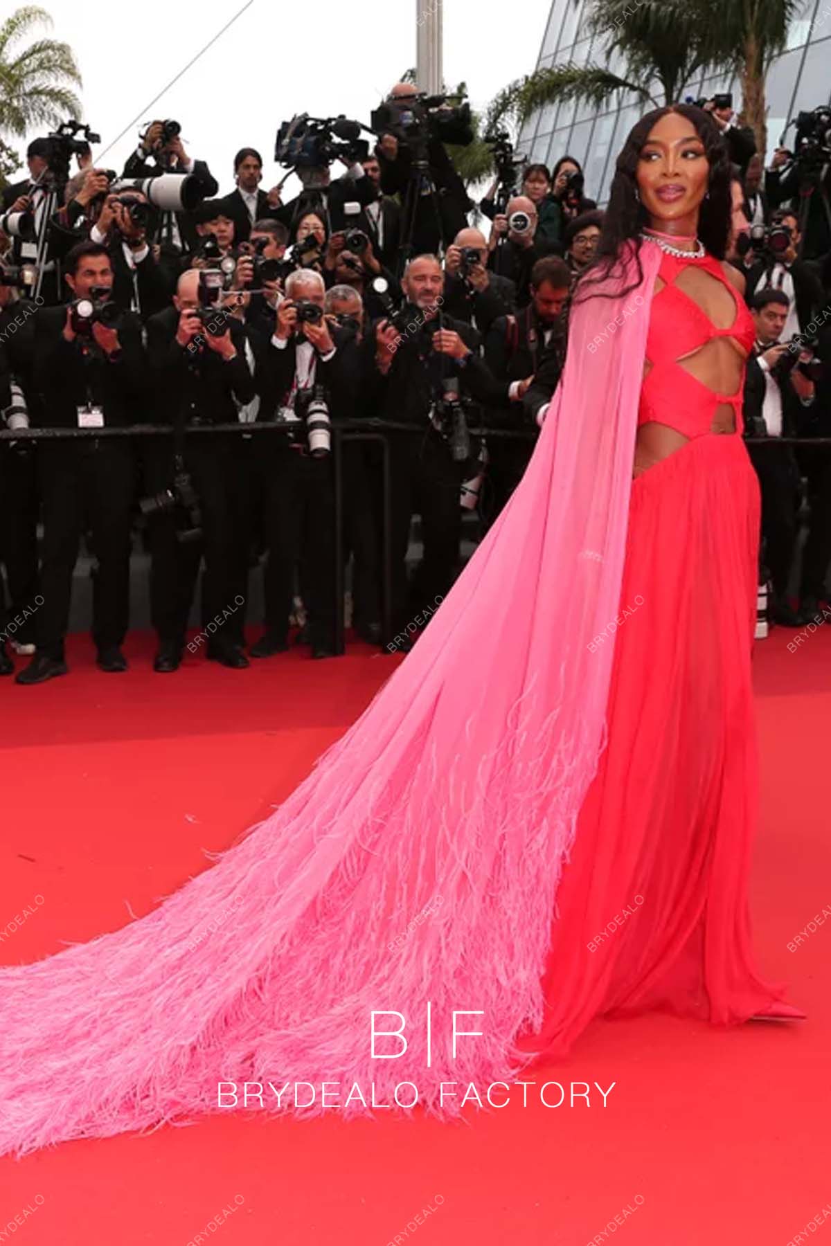 Naomi Campbell 2023 Cannes Red Cutouts Long Dress