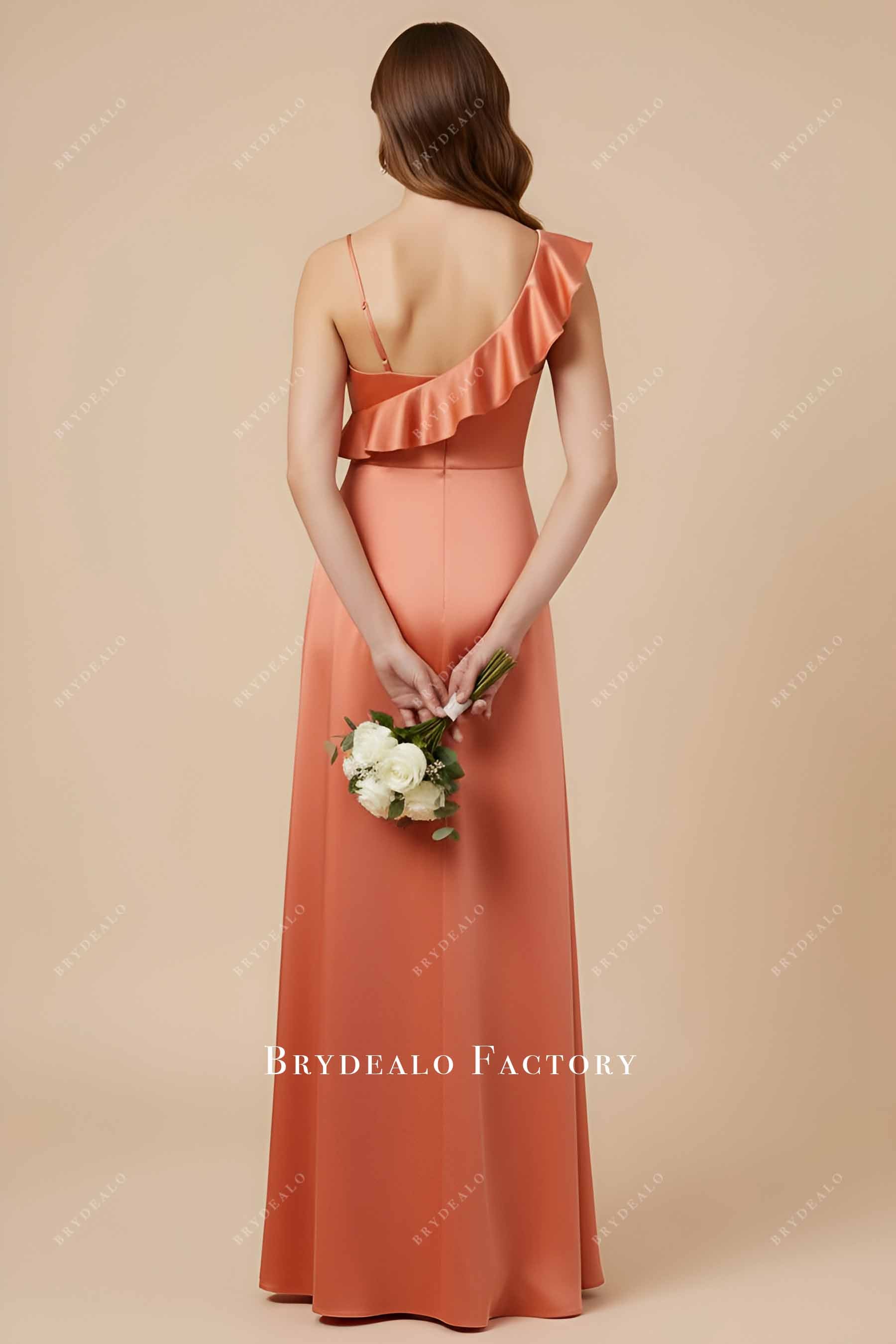 Papaya satin asymmetrical bridesmaid dress