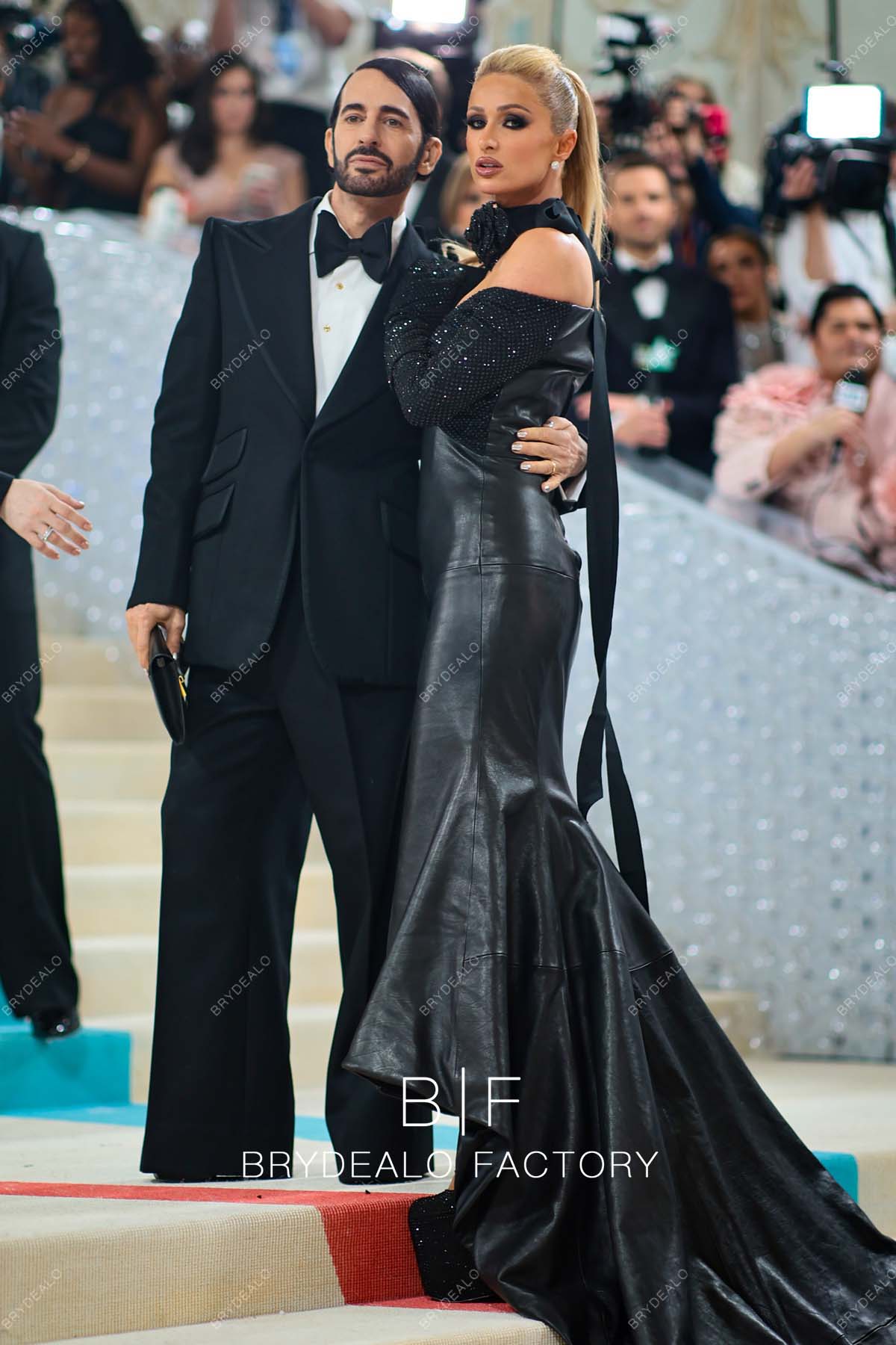 Paris Hilton Black Leather Mermaid Dress 2023 Met Gala
