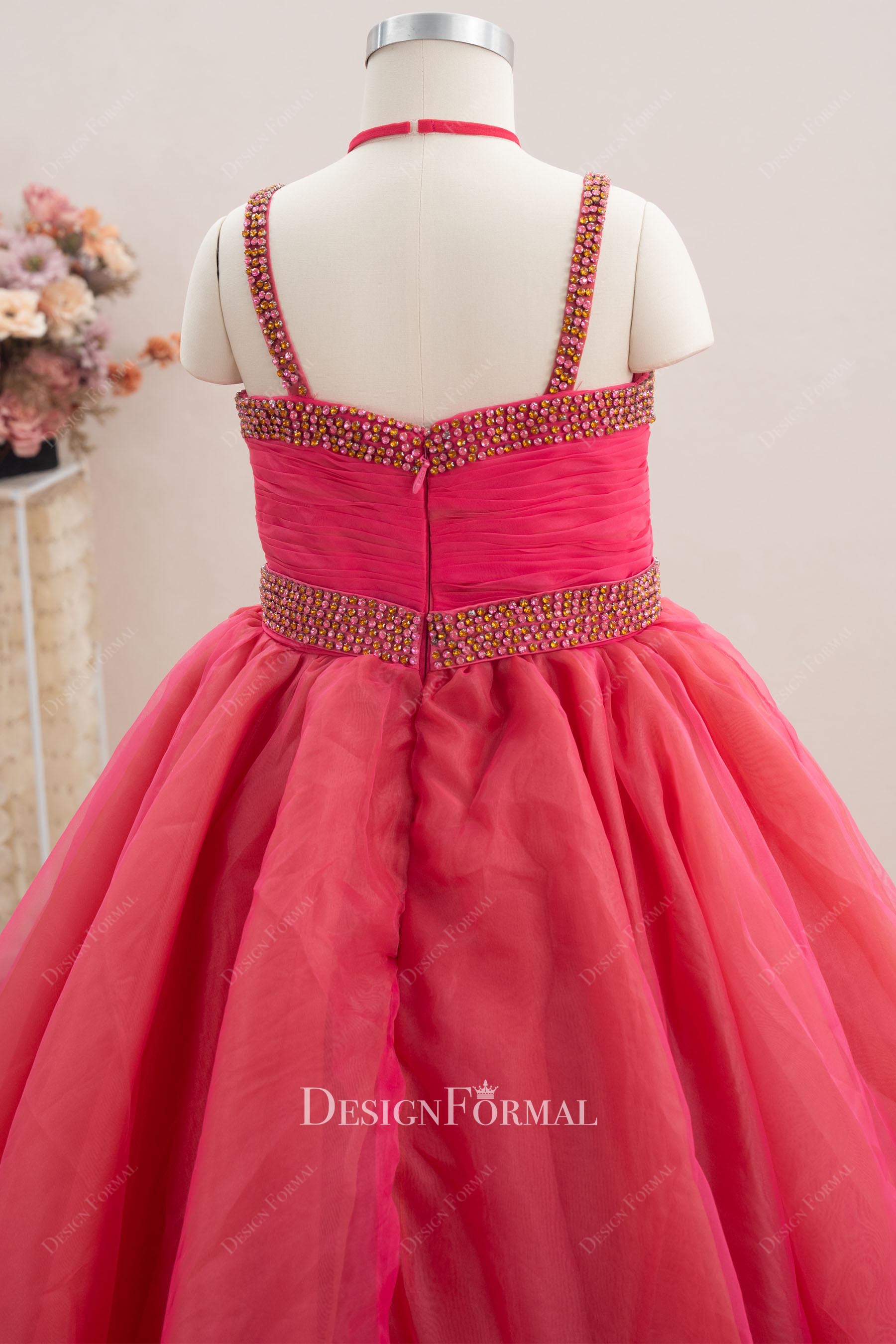 pink punch open back pageant dress