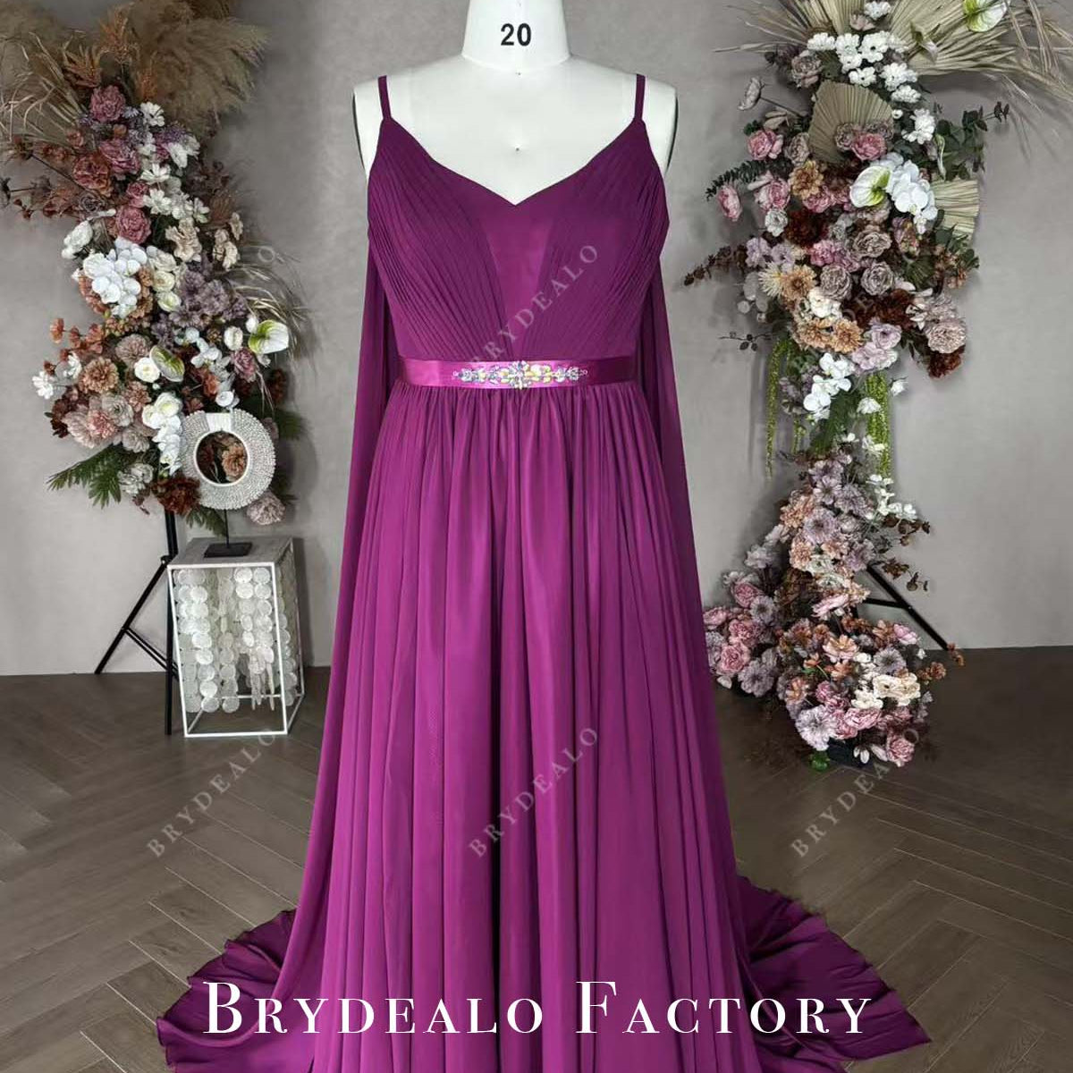 DIY Raspberry Ruched Chiffon Plus Size Court Train Pageant Prom Dress