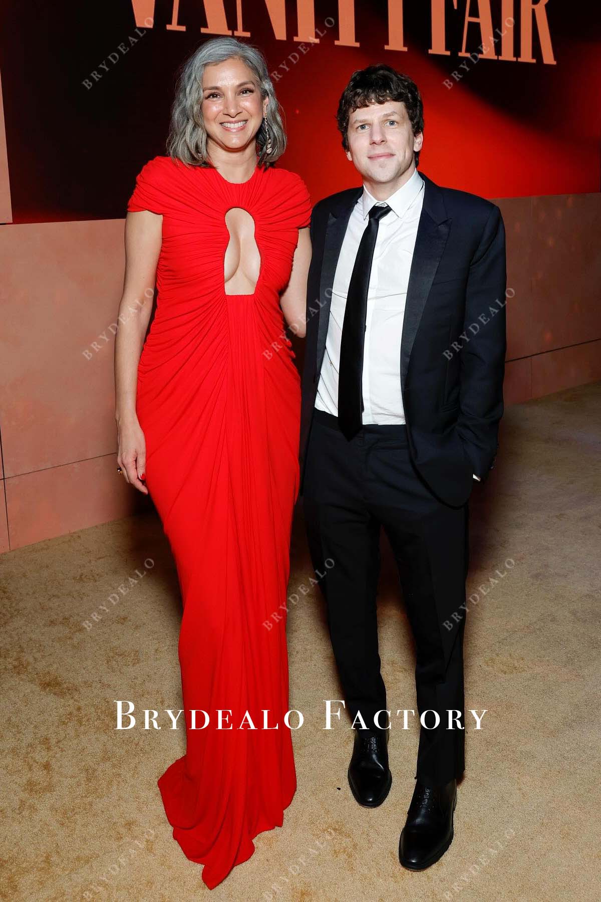 Radhika Jones red 2025 cap sleeves Vanity fair party dress