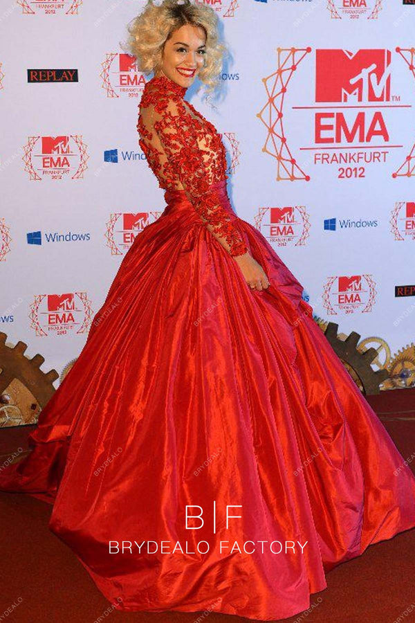 Rita Ora Red Carpet Lace Taffeta Ball Gown Celebrity Evening Dress