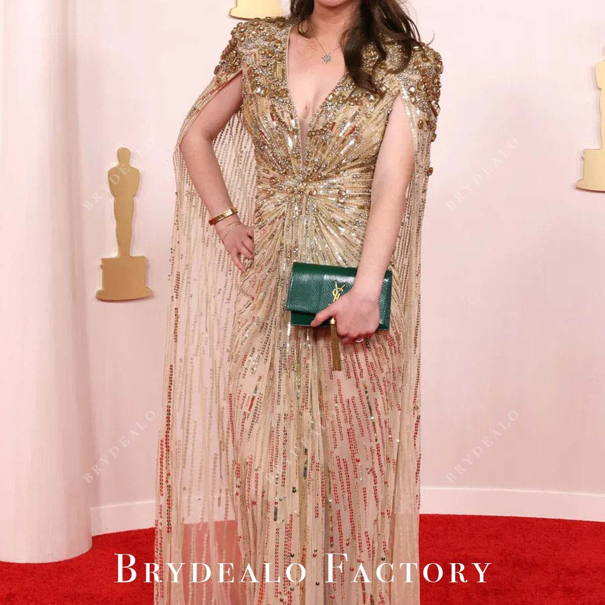 Sara McFarlane 2024 Oscars Champagne Sequin Red Carpet Dress