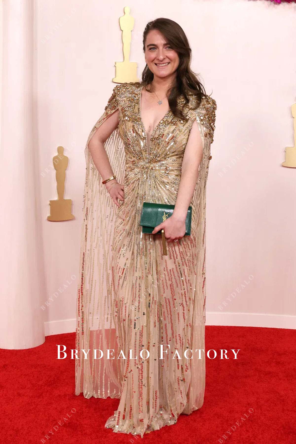 Sara McFarlane 2024 Oscars Gold Sequin Red Carpet Dress