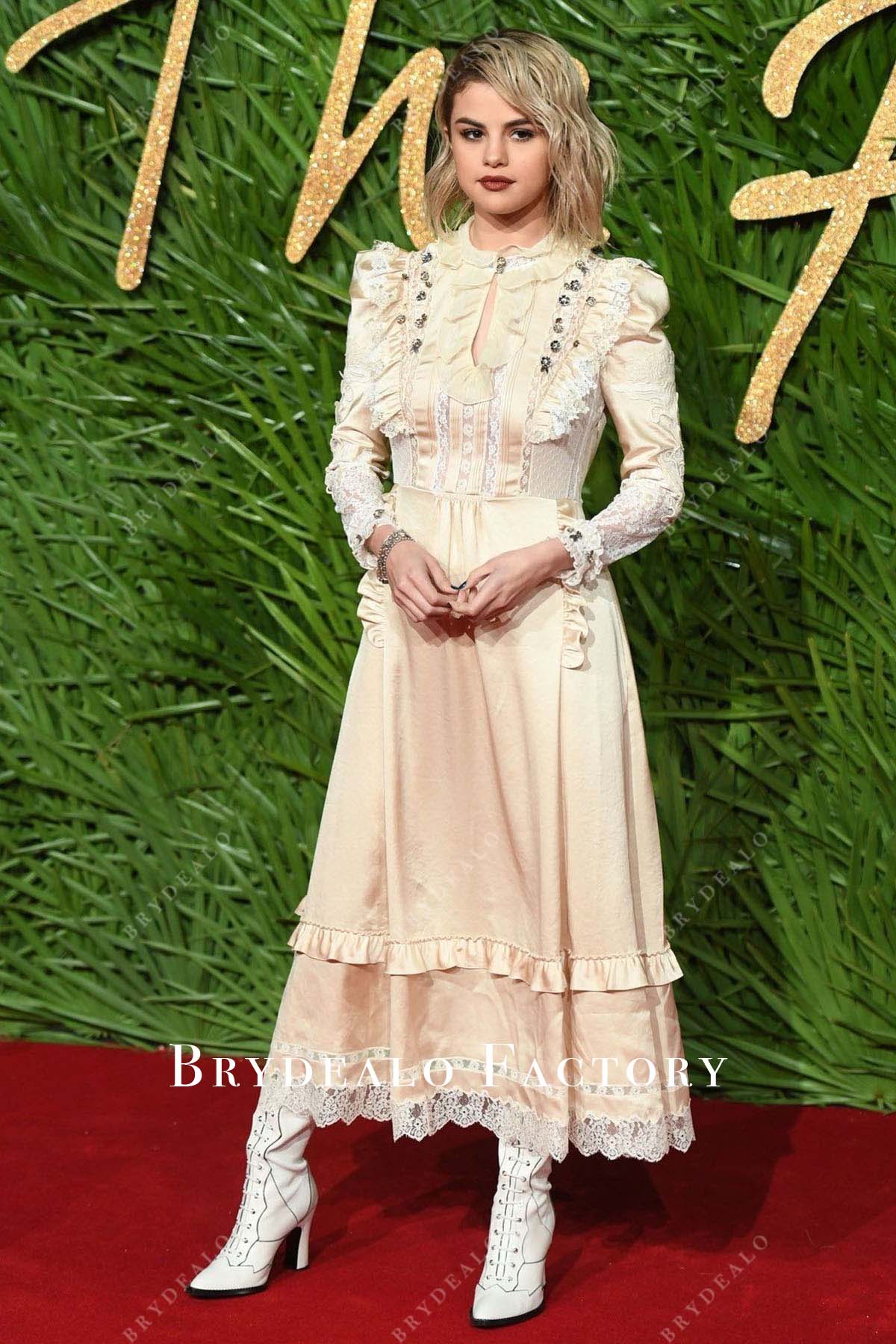 Selena Gomez lace appliques 2017 British Fashion Awards dress