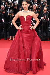Shanina Shaik Burgundy Strapless Dress 2024 Cannes Film Festival