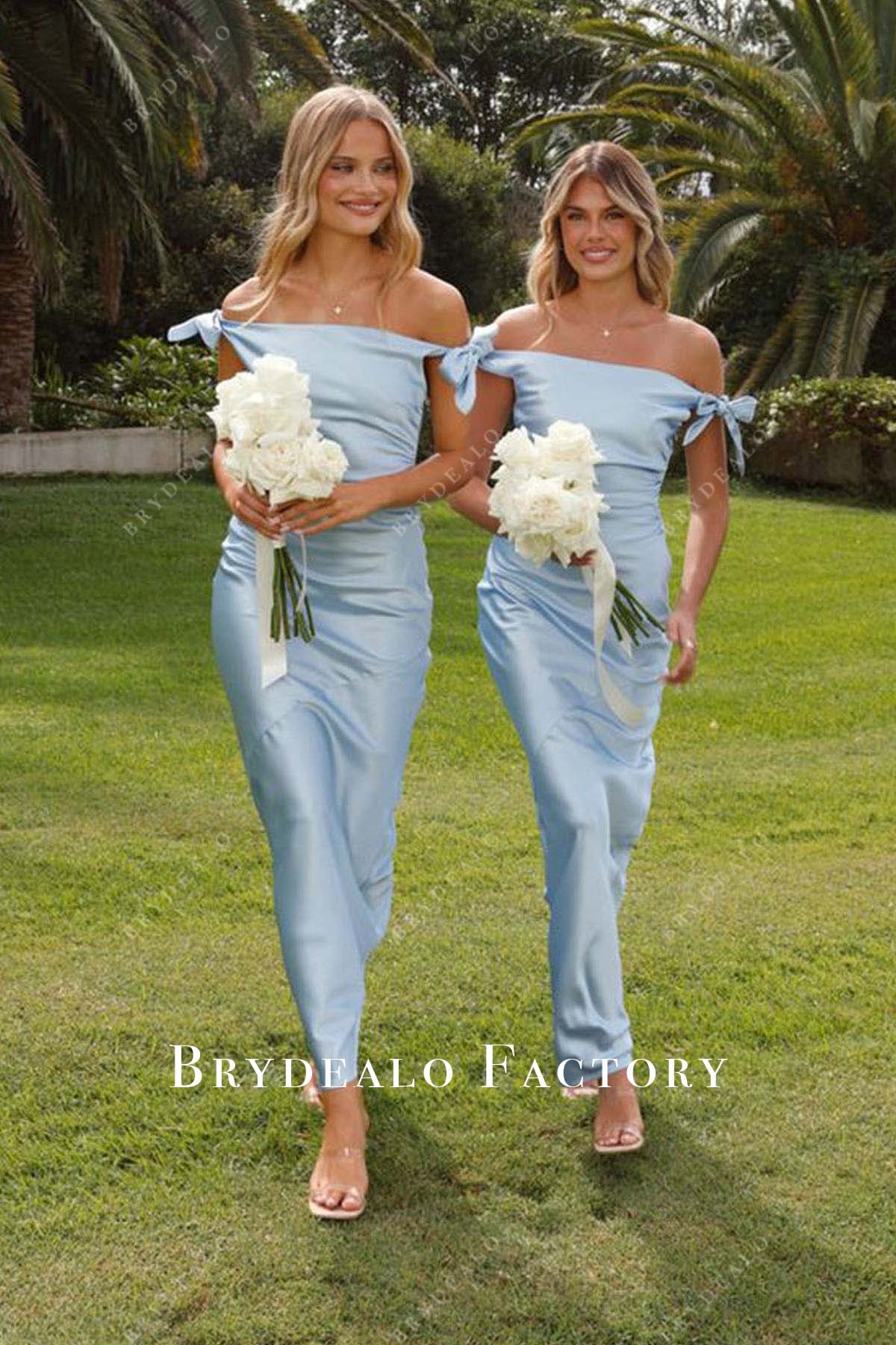 sky blue sheath bridesmaid dress