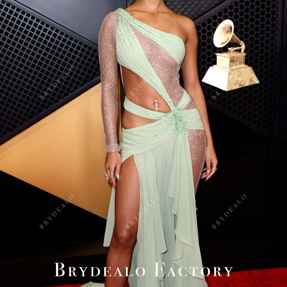 Tyla Sage Asymmetrical 2024 Grammys Red Carpet Dress