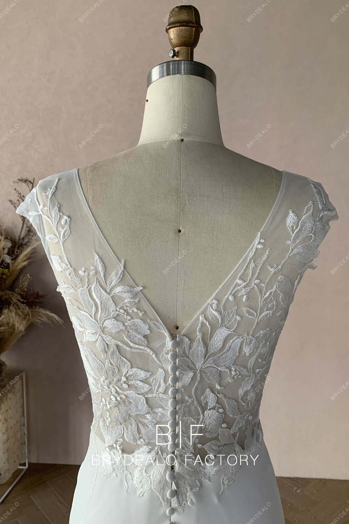 open V-back illusion designer lace custom wedding dress