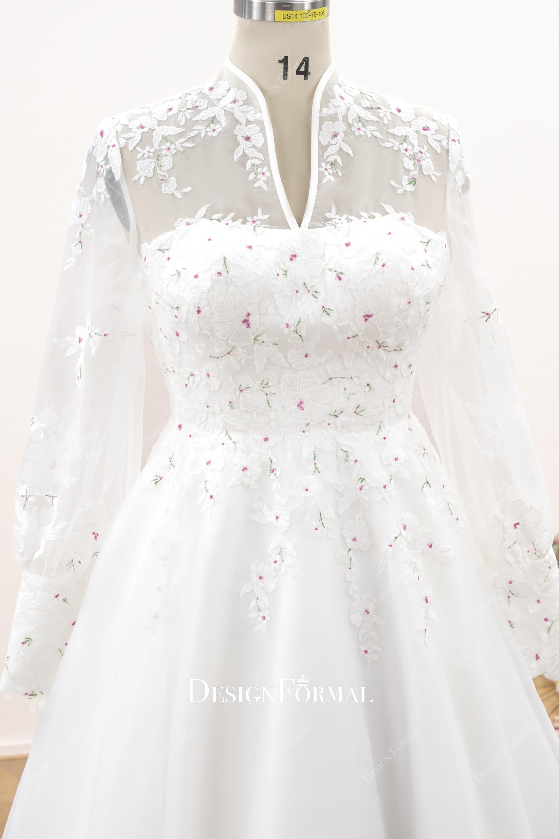 V cut neck modern lace wedding dress