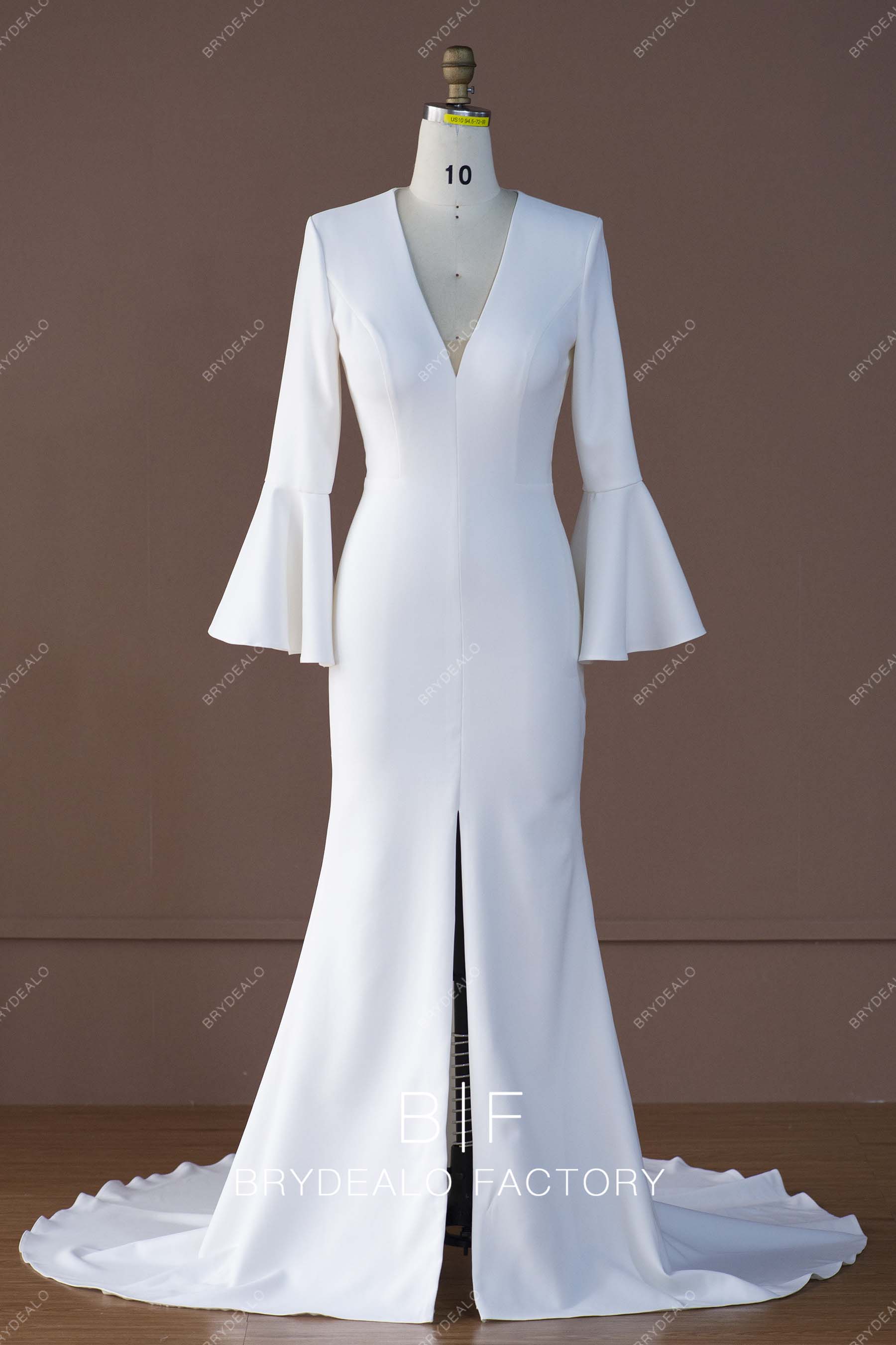 Designer Poet Sleeves Simple Slit Bridal Dress