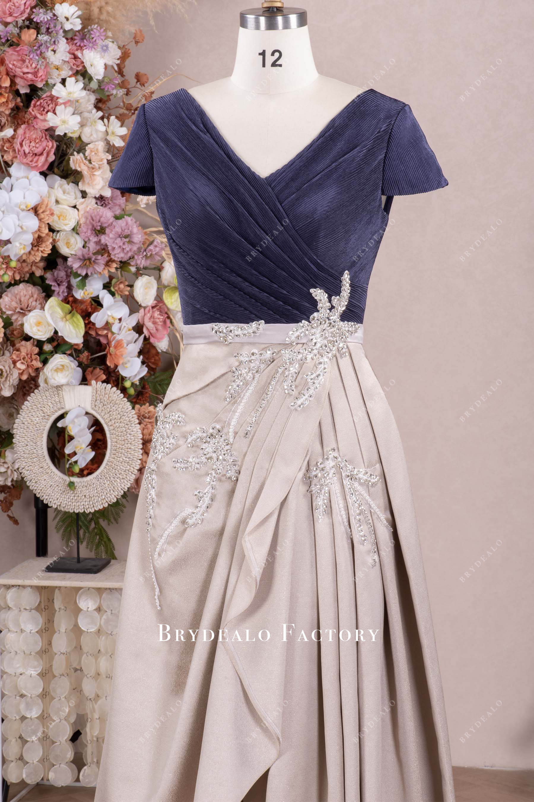 V-neck two-tone mother of bride dress