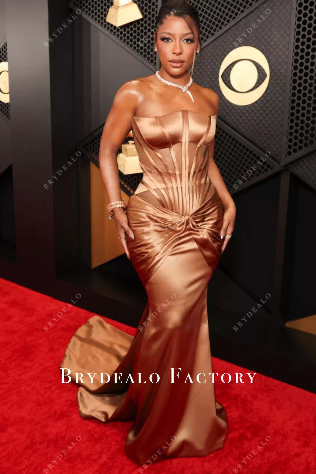 Victoria Monét fit and flare 2024 Grammys Red Carpet dress