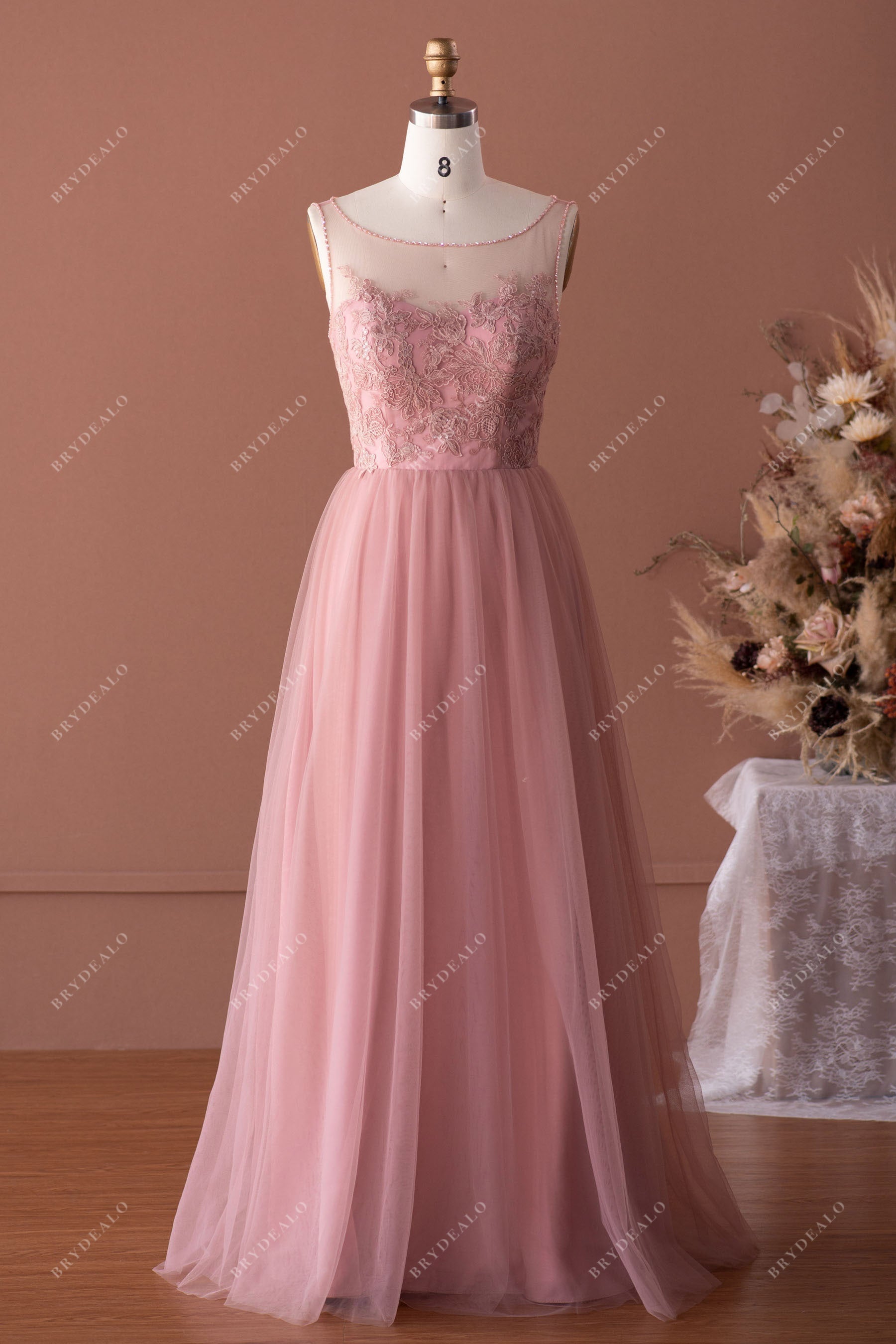 vintage mauve beaded lace bridesmaid dress